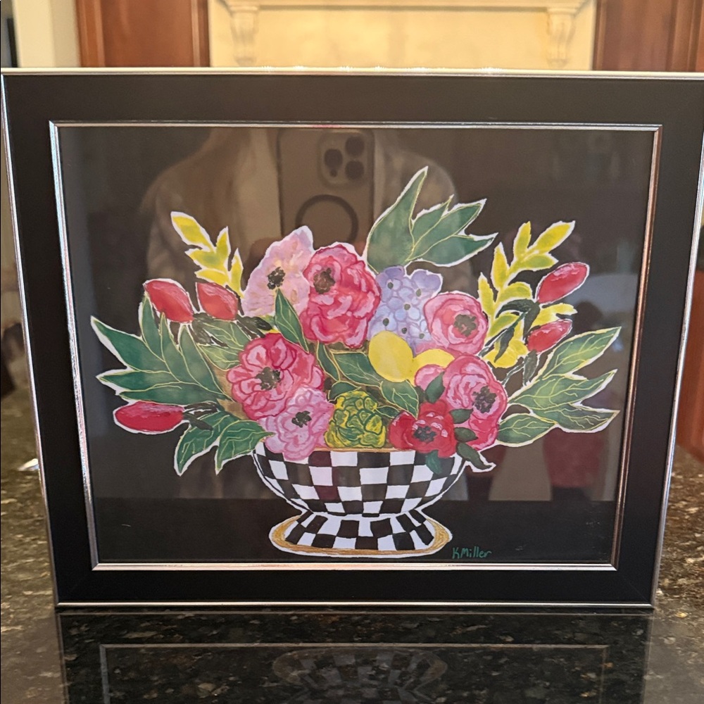 Botanical Floral Bowl Art Print in Pink, Yellow & Green